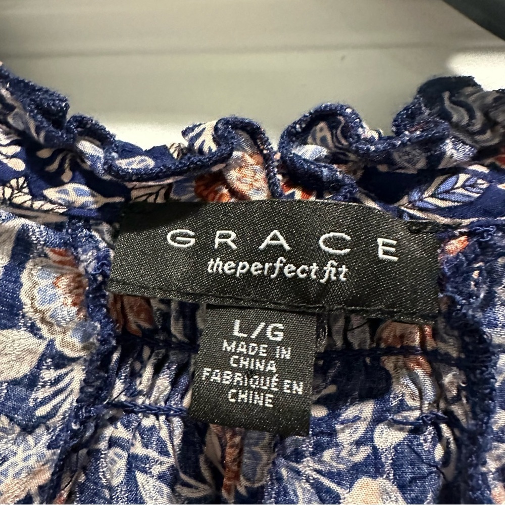Grace Navy and Orange Floral Blouse - Picture 2 of 6